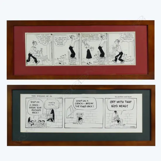 Five original comic strip drawings