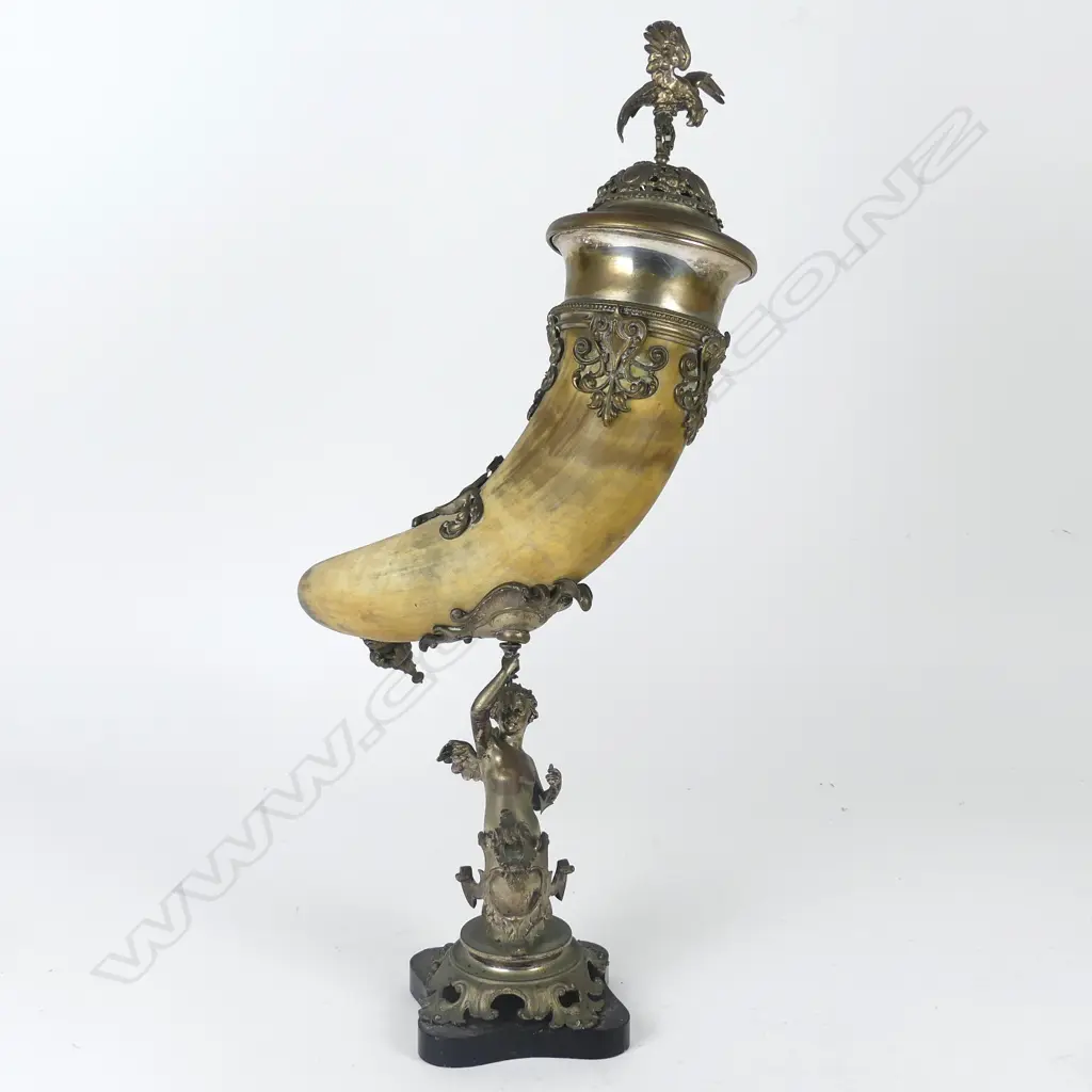 An ornate 19thC ‘drinking horn’ on stand Image 1++