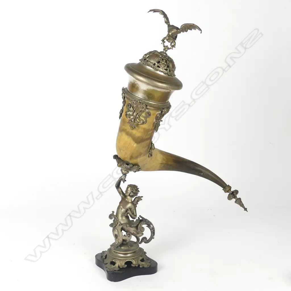 An ornate 19thC ‘drinking horn’ on stand Image 1++