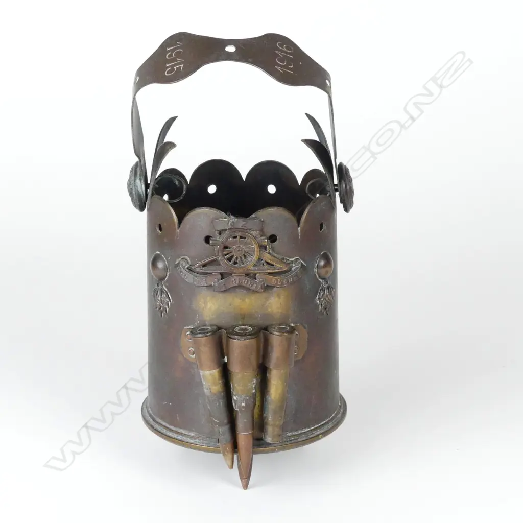 A good WWI N.Z. trench art shell case modified basket Image 1++