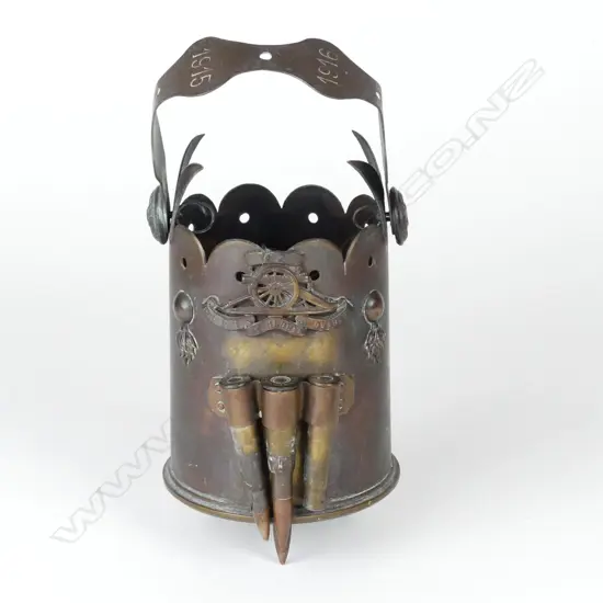A good WWI N.Z. trench art shell case modified basket