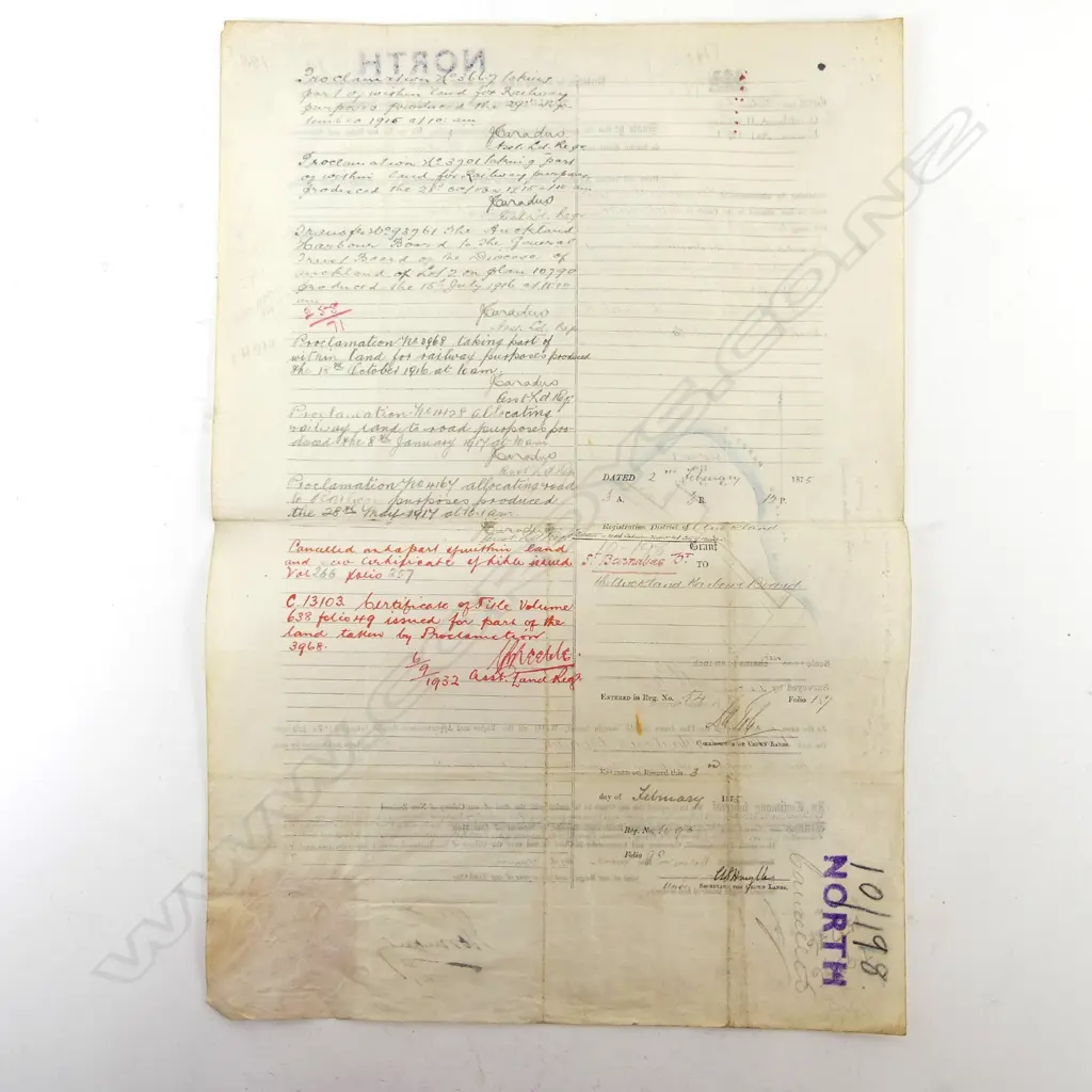 A printed and manuscript Grant of Land to the Auckland Harbour Board Image 1++