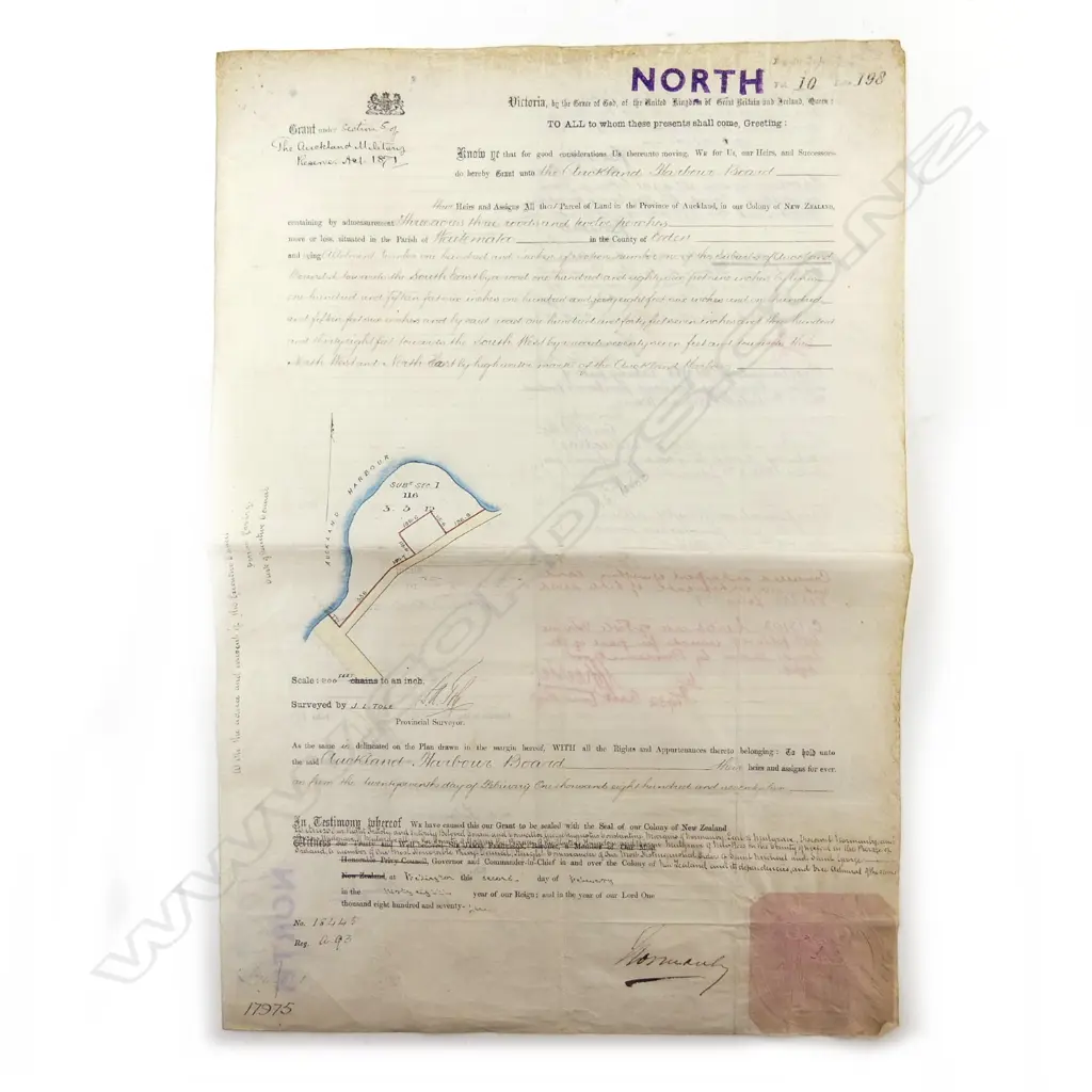 A printed and manuscript Grant of Land to the Auckland Harbour Board Image 1++