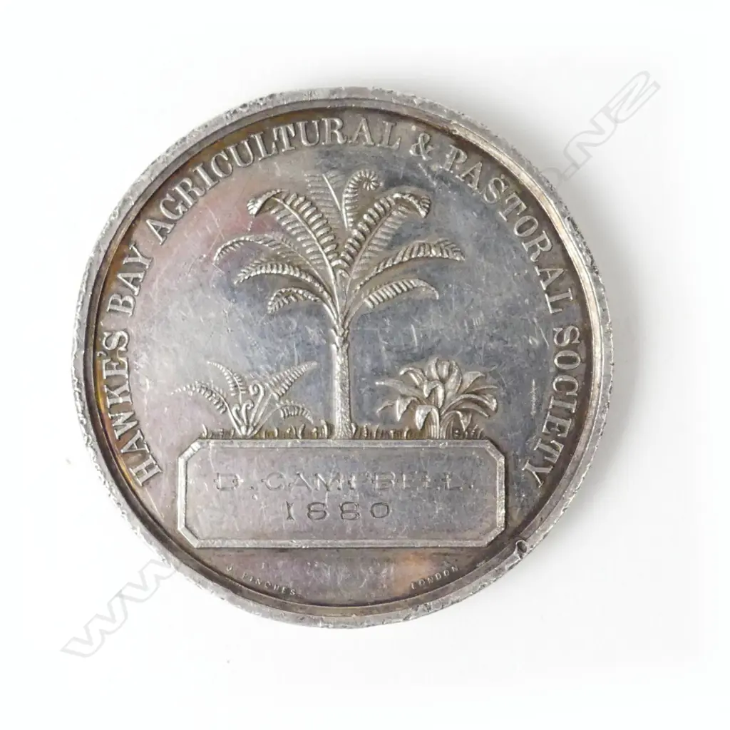An 1880 Hawke's Bay Agricultural & Pastoral Society 'silver' medal Image 1++