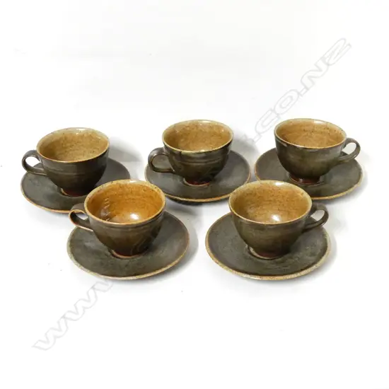 Five Crewenna Pottery (Harry and May Davis) cups and saucers