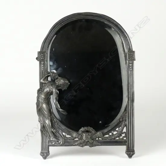 A late 19thC WMF silver plate woman figured table mirror
