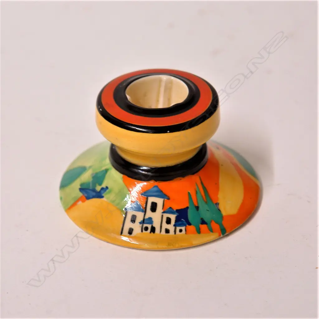 A rare Clarice Cliff applique Bizarre 'Blue Lucerne' candlestick Image 1++