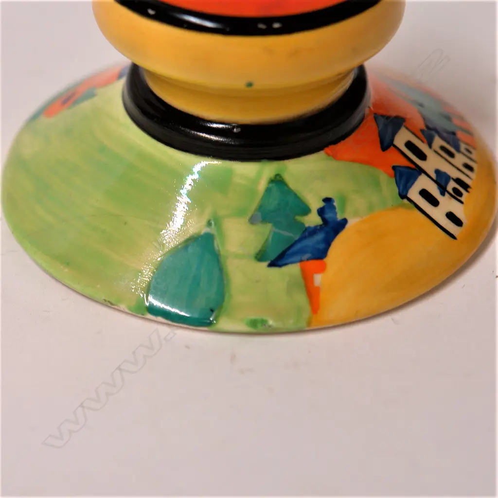 A rare Clarice Cliff applique Bizarre 'Blue Lucerne' candlestick Image 1++