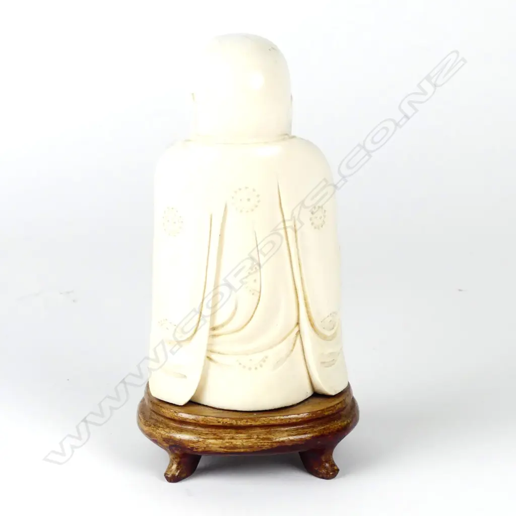 A vintage Oriental solid carved ivory figure of Hotei Image 1++