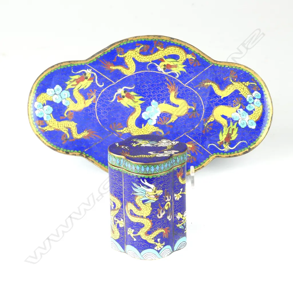 A Chinese cloisonné tray and cigarette box Image 1++