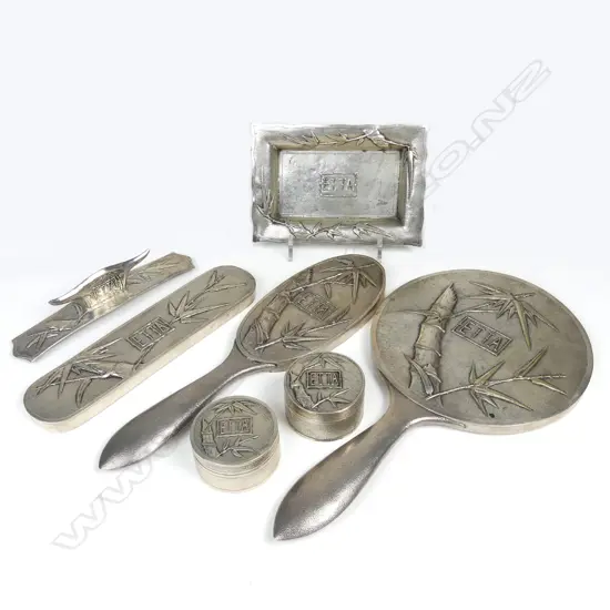 C.J. China Jewellery Co. seven piece early 20thC Chinese silver dressing table set