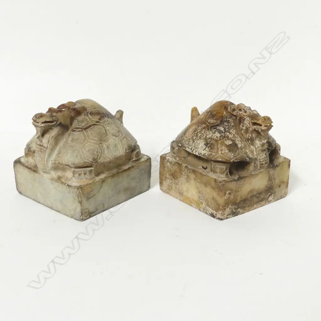 A pair of jade seals carved as tortoise dragons Image 1++