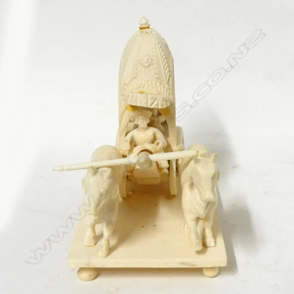 An Indian carved ivory cart and oxen Image 1++