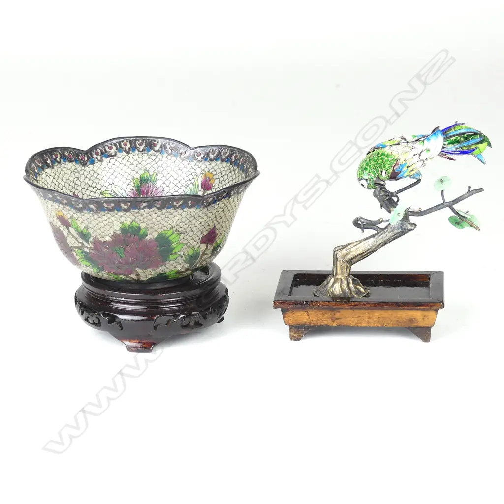 A Japanese plique-à-jour (shotai shippo) enamel bowl on stand Image 1++