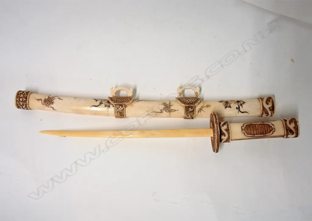 A Japanese carved bone short sword Image 1++