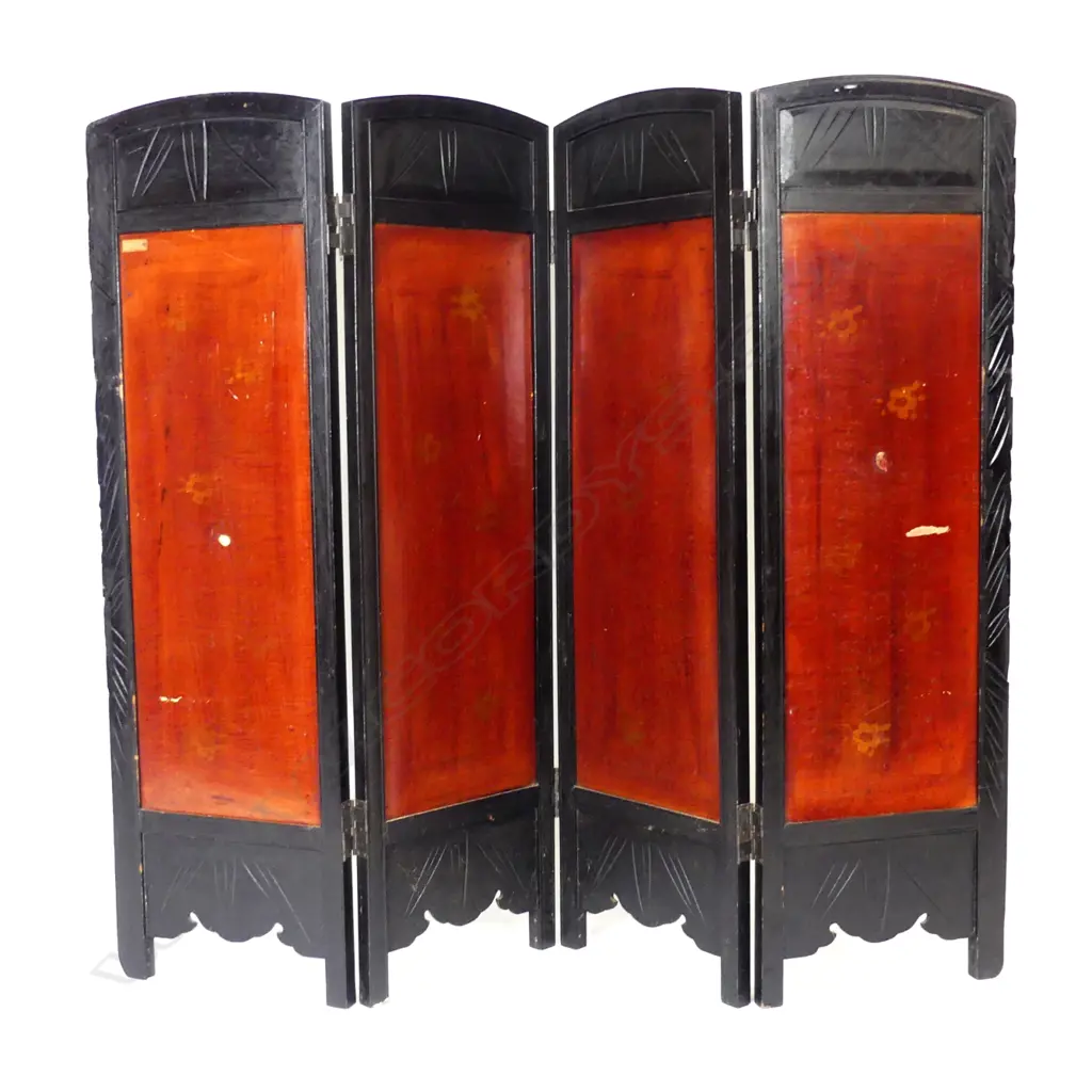 A small Japanese Meiji period four fold screen Image 1++