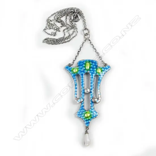 An Arts & Crafts silver and enamel pendant necklace