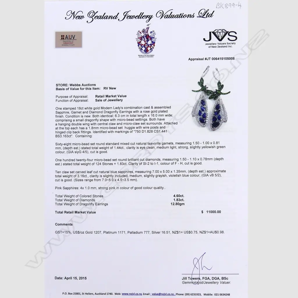 A pair of 18ct white gold diamond and gemstone set earrings Image 1++