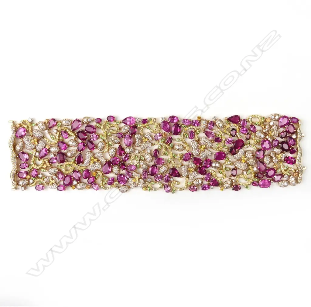 A lady's spectacular 18ct. yellow gold rubellite diamond and precious stone bracelet Image 1++