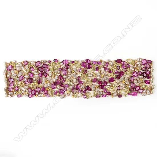 A lady's spectacular 18ct. yellow gold rubellite diamond and precious stone bracelet