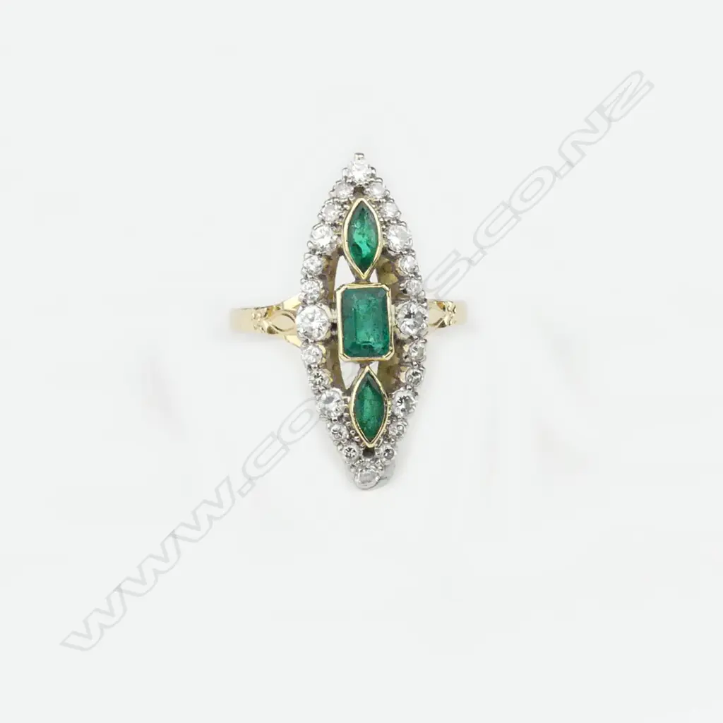 An 18ct gold emerald and diamond antique style ring Image 1++