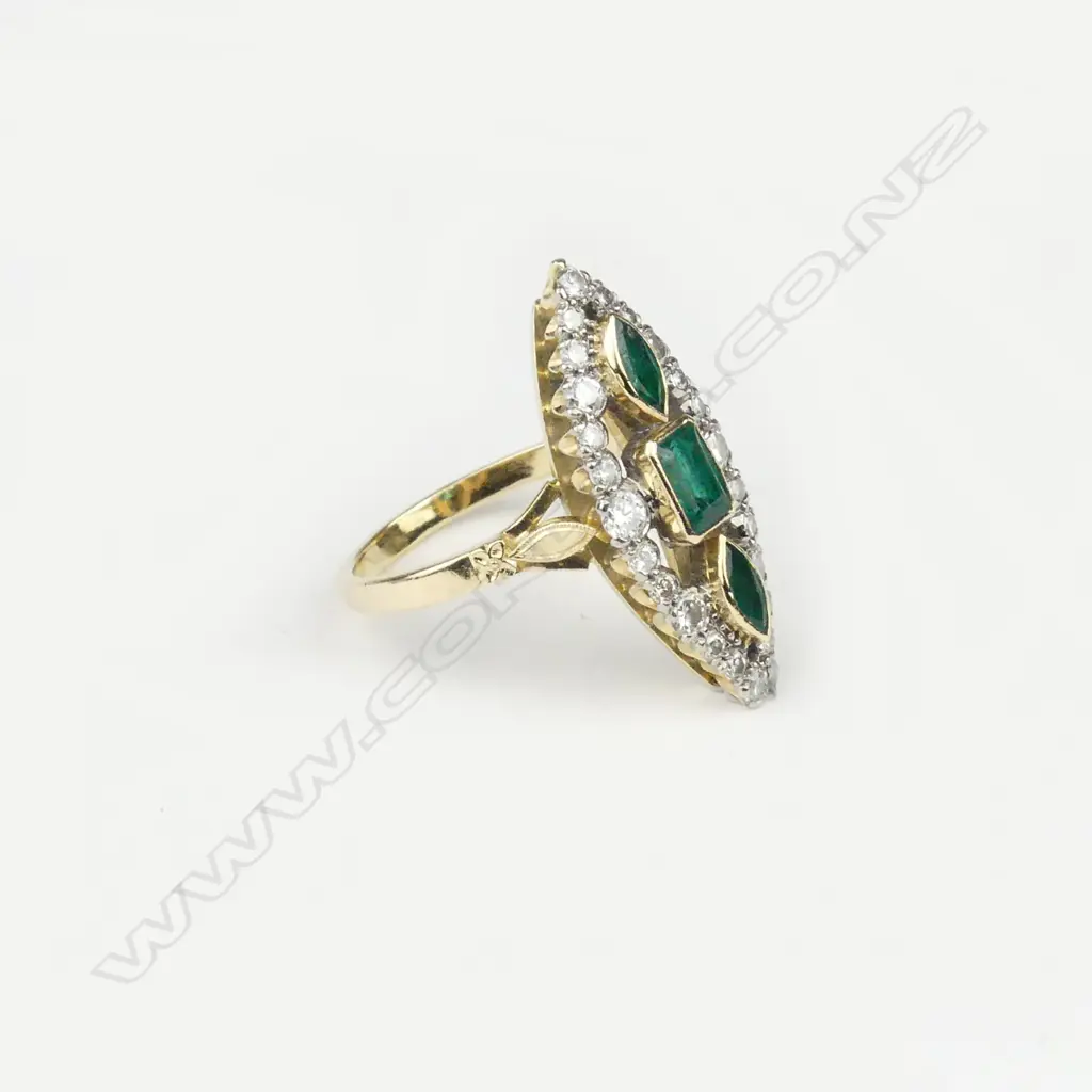 An 18ct gold emerald and diamond antique style ring Image 1++
