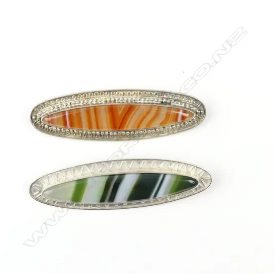 Two silver and banded agate brooches