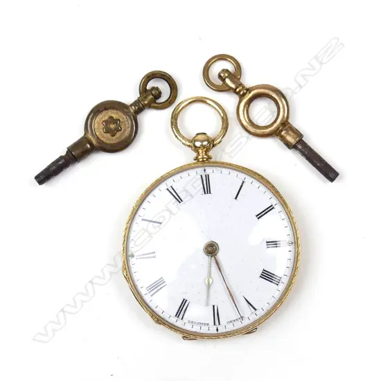 A 19thC 18ct. yellow gold mid-sized open faced pocket watch