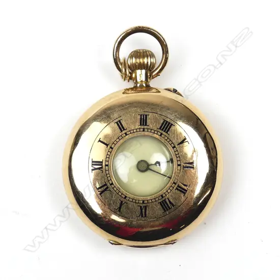 An early 20thC lady's 14K yellow gold half-hunter pocket watch