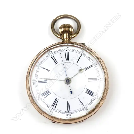 An early 20thC 9ct. rose gold doctor's open face pocket stopwatch