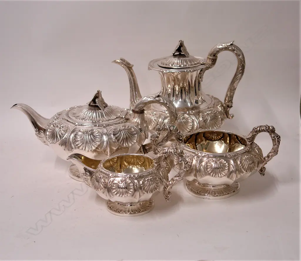 A quality William IV silver four piece tea and coffee service Image 1++