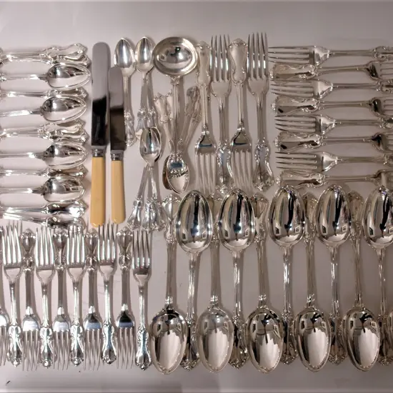 A quality Victorian 12 place silver 'Devonshire' pattern cutlery service
