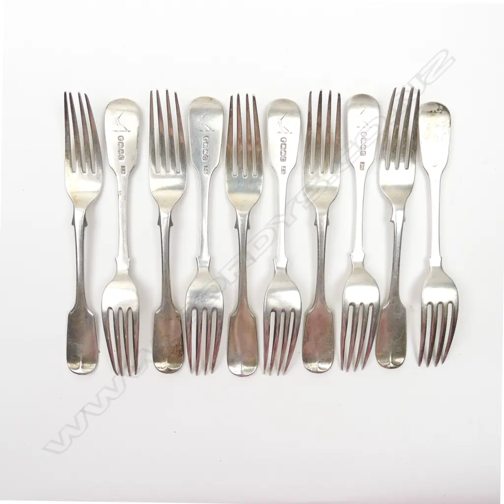 A set of nine (plus one) Victorian silver table forks Image 1++