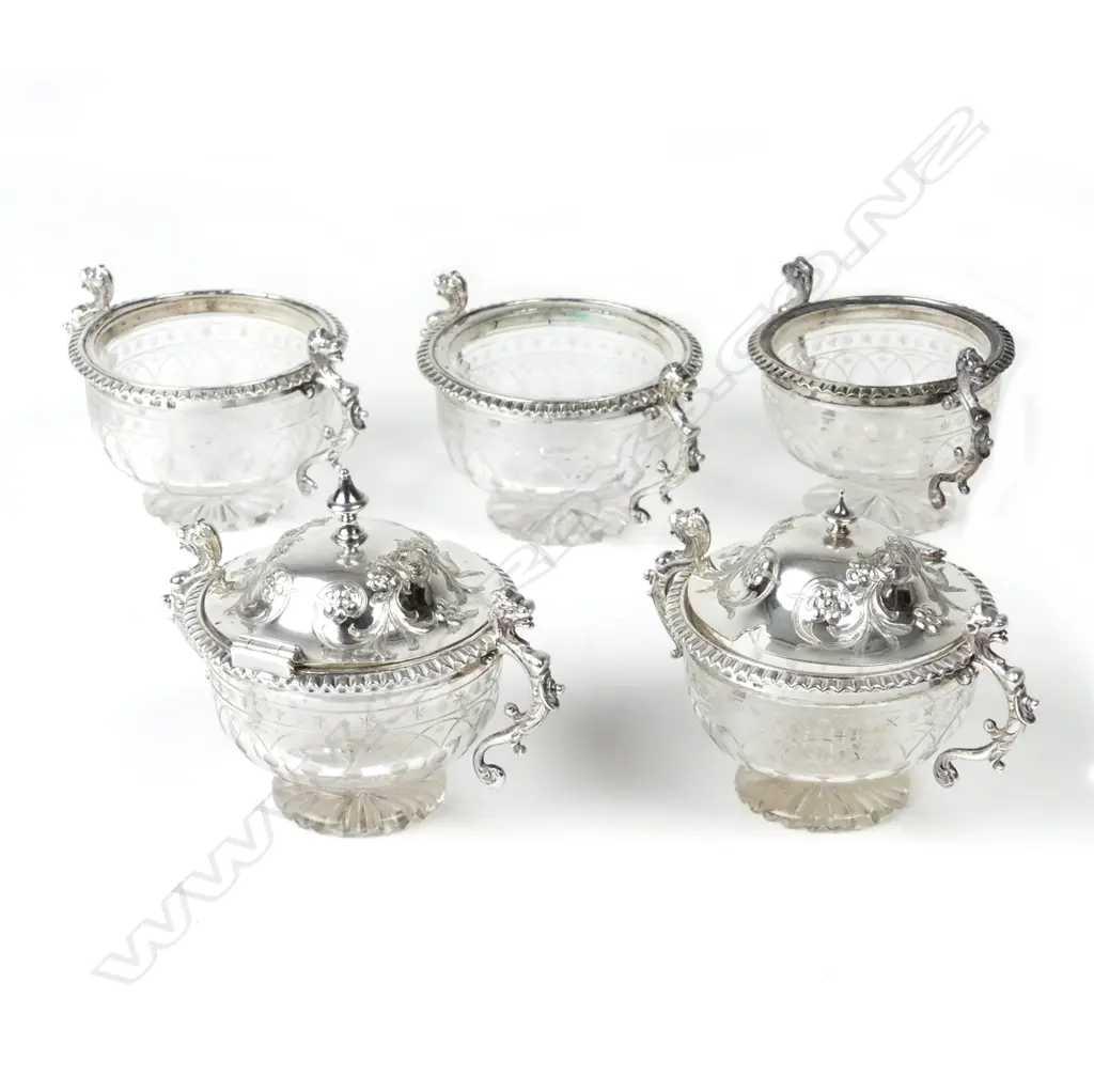 A Victorian silver and crystal condiment set Image 1++