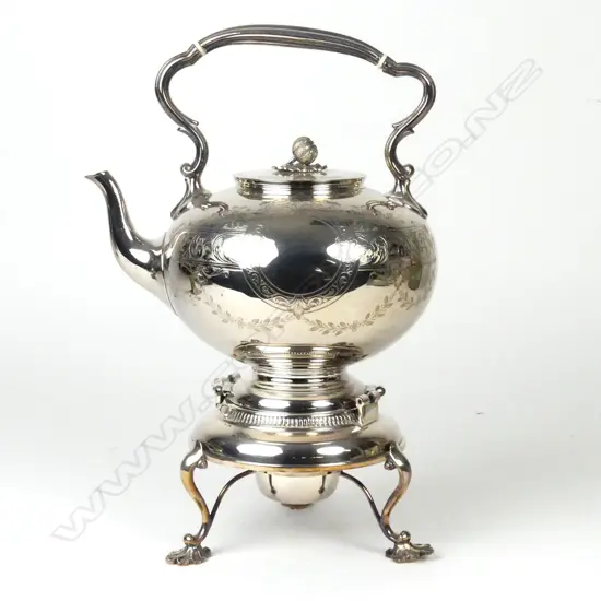 A Victorian silver plate spirit kettle