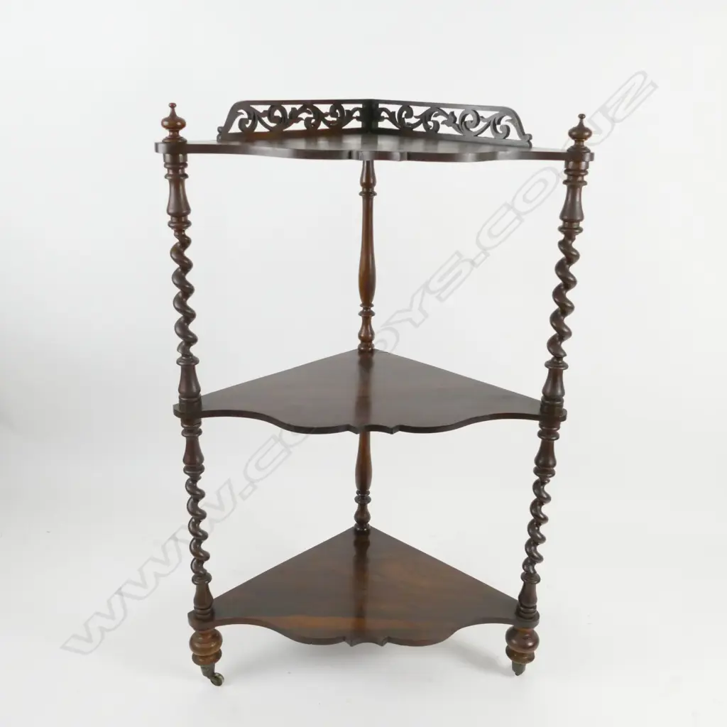 An early 19thC rosewood three tier corner whatnot Image 1++