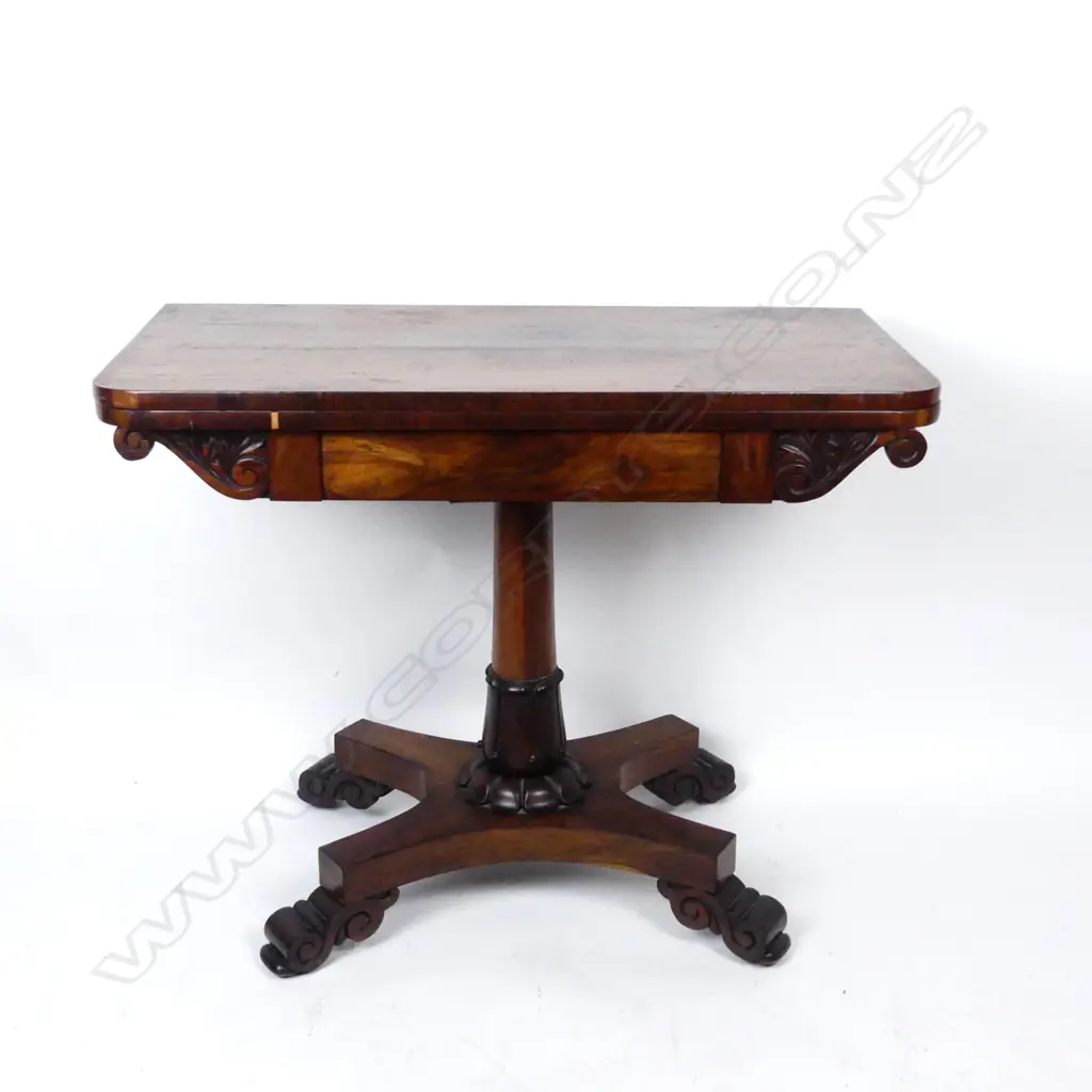 A William IV rosewood fold over top card table Image 1++