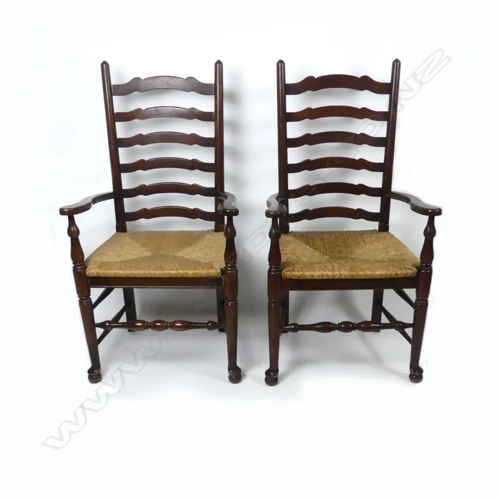 A good set of eight George III country style oak ladderback chairs Image 1++