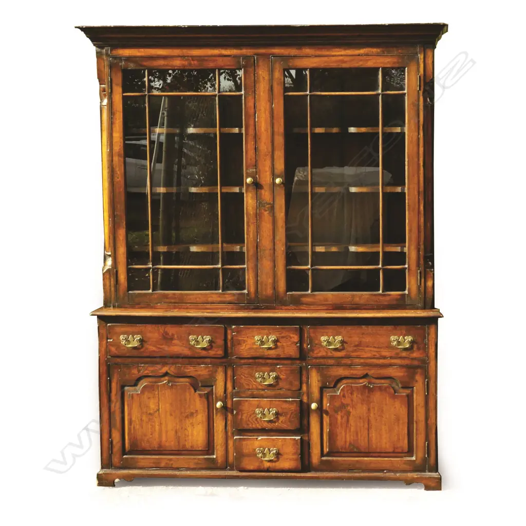 A good George III country style 20thC oak glazed back dresser Image 1++
