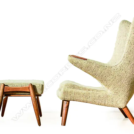 An original Papa Bear chair (model AP 19) and ottoman (model AP 29) by Hans Wegner