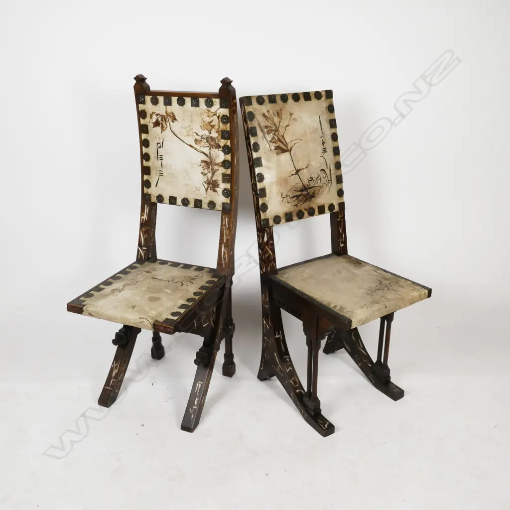 Two rare early 20thC Carlo Bugatti (1856-1940) Orientalist salon chairs Image 1++