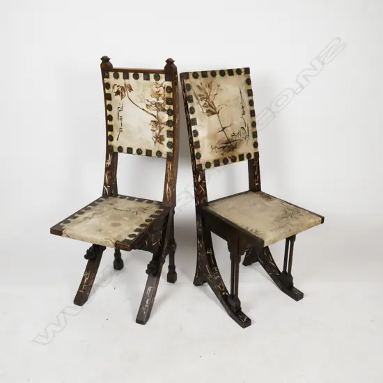 Two rare early 20thC Carlo Bugatti (1856-1940) Orientalist salon chairs