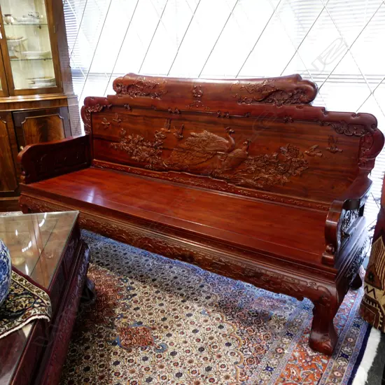A large Chinese rosewood bench