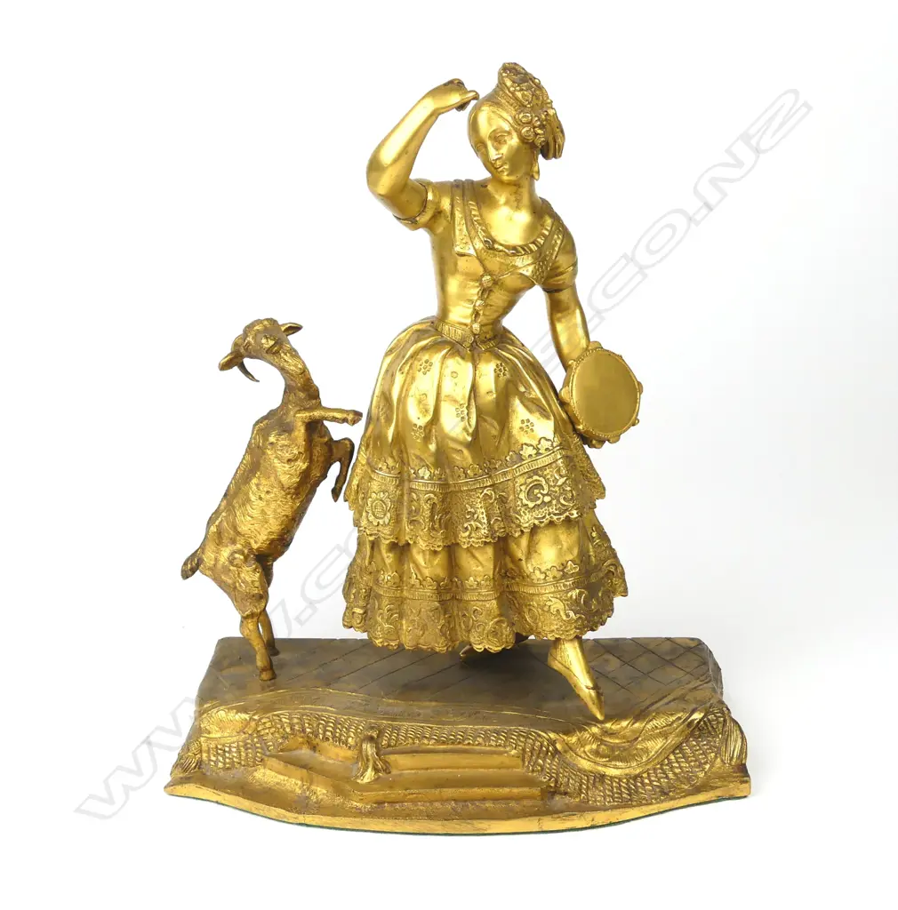 A 19thC ormolu bronze statue of Esmeralda with her goat Djali Image 1++