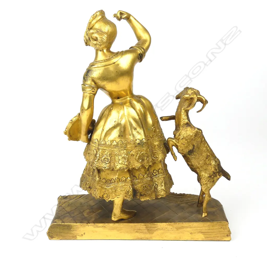A 19thC ormolu bronze statue of Esmeralda with her goat Djali Image 1++