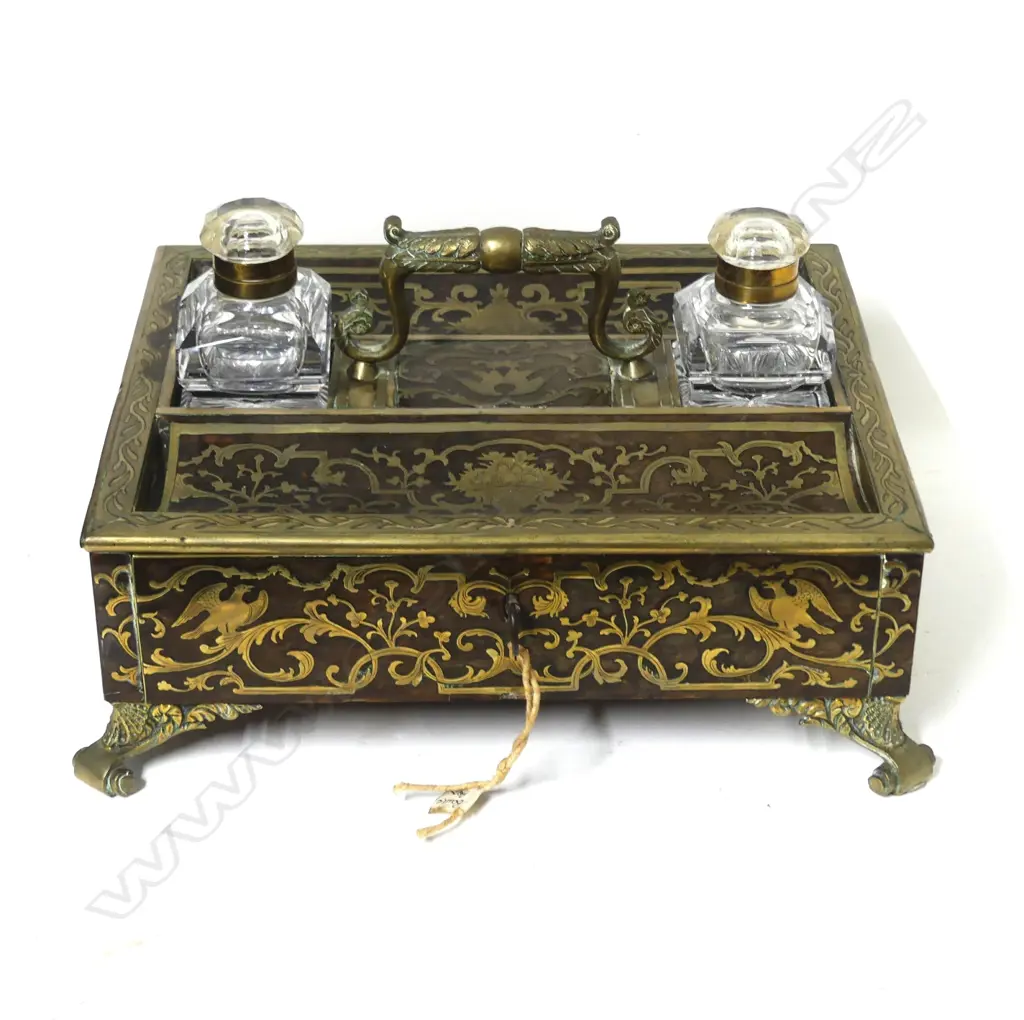 A 19thC French Boulle tortoiseshell and brass inlaid inkstand Image 1++