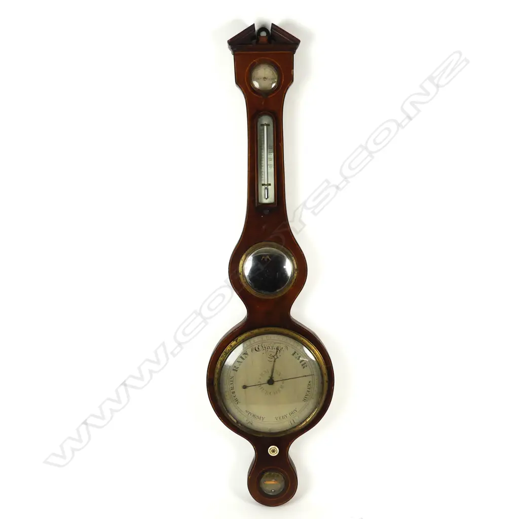An early Victorian mahogany banjo barometer of impressive size Image 1++