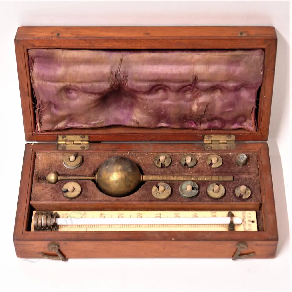 A Victorian Sikes hydrometer in original fitted mahogany case Image 1++