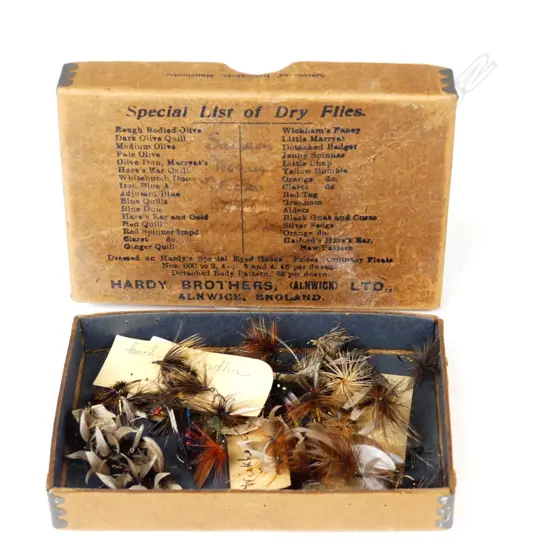 A cardboard Hardy Bros. fly box