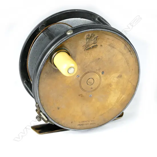 A rare Hardy's 4½” 'Perfect' wide drum brass-faced reel